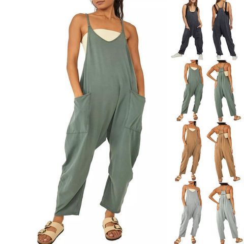 2023 European And American Women's Clothing Ebay Amazon Independent Station Zipper Pocket Sling V-neck Trousers Jumpsuit Suspender Pants