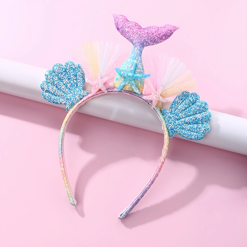 Girl'S Casual Cute Shiny Starfish Shell Fish Tail Synthetic Resin Synthetic Yarn Lace Hair Band