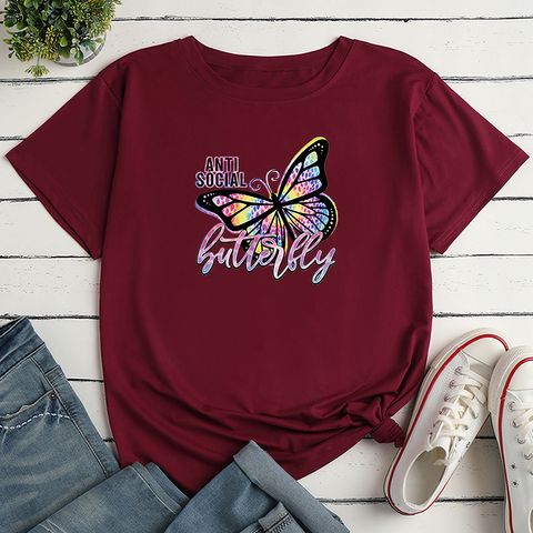 Women's T-shirt Short Sleeve T-Shirts Printing Casual Letter Butterfly