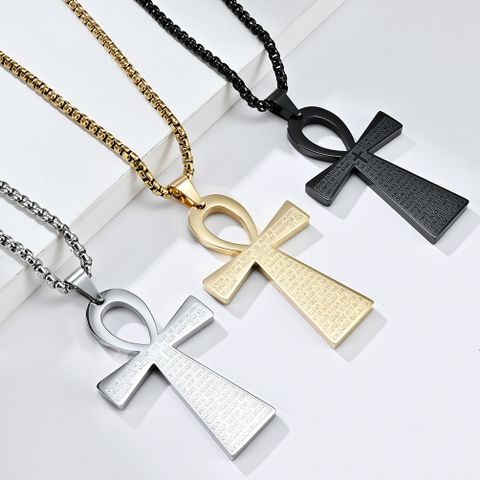 Hip-Hop Retro Cross 304 Stainless Steel Plating 18K Gold Plated Men's Pendant Necklace