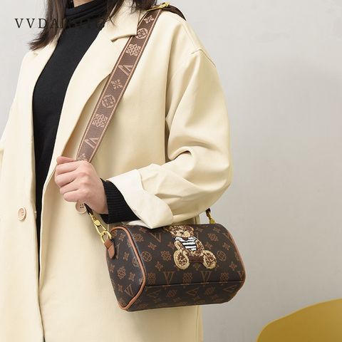 Women's Medium Pu Leather Bear Monogram Vintage Style Classic Style Square Zipper Boston Bag