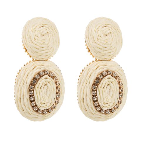 1 Pair Casual Vacation Classic Style Color Block Plating Inlay Alloy Raffia Rhinestones 14K Gold Plated Drop Earrings