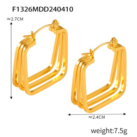 1 Pair Basic Modern Style Classic Style Hexagon Quadrilateral Plating Titanium Steel 18K Gold Plated Hoop Earrings