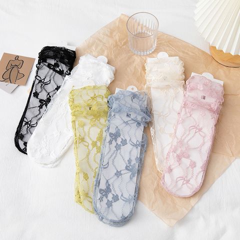 Mujeres Estilo Japones Cordón Fibra De Acetato Nylon Calcetines De Tobillo Un Par