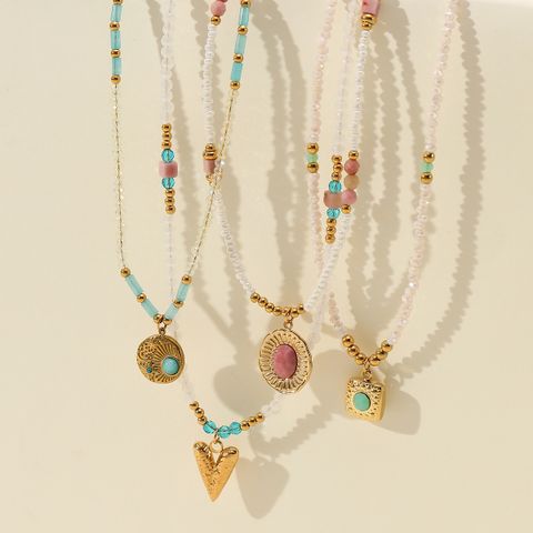 Ferien Einfacher Stil Geometrisch Edelstahl 304 Perlen 18 Karat Vergoldet Frau Halskette Mit Anhänger