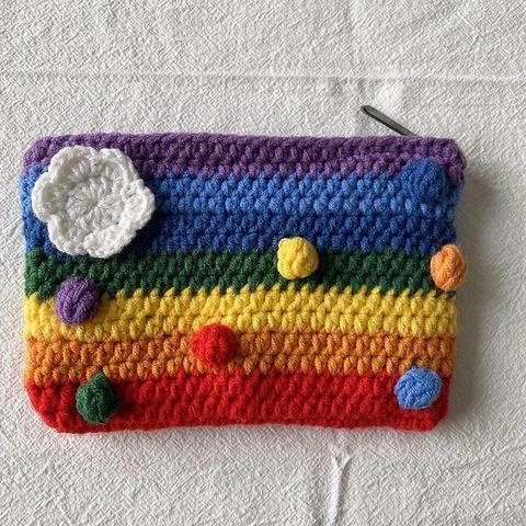 Women's Medium Knit Clouds Rainbow Cute Open Crossbody Bag