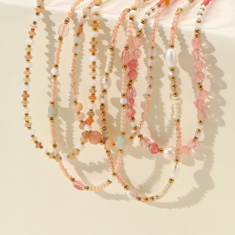 Strand Einfacher Stil Geometrisch Edelstahl 304 Perlen 18 Karat Vergoldet Frau Halskette
