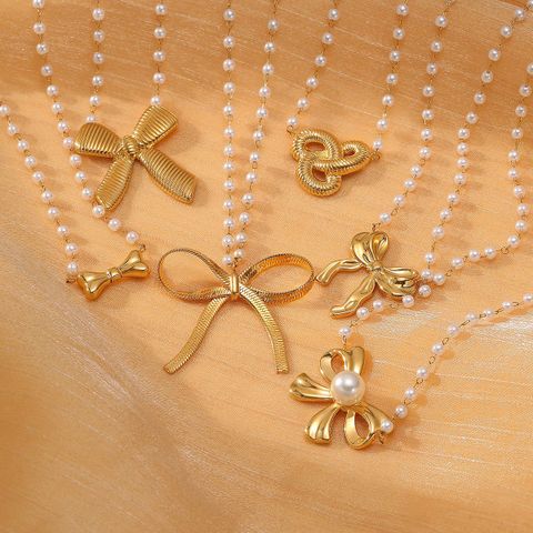 Simple Style Bow Knot 304 Stainless Steel 18K Gold Plated Women's Pendant Necklace