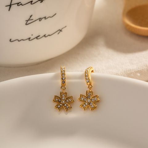 1 Pair Simple Style Classic Style Solid Color Plating Inlay 304 Stainless Steel Zircon 18K Gold Plated Drop Earrings