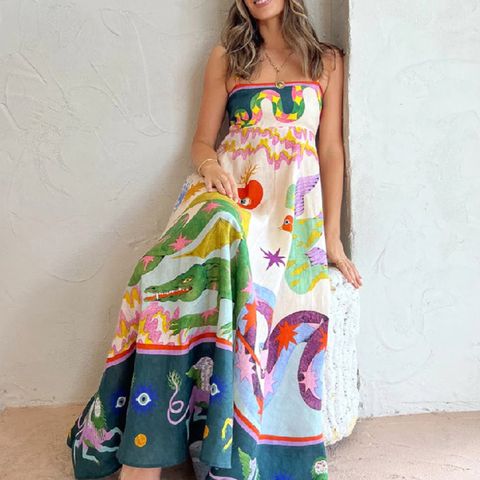 Women's Strap Dress Vacation Strap Printing Sleeveless Animal Eye Maxi Long Dress Holiday Daily Beach
