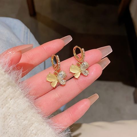 1 Pair Elegant Sweet Butterfly Inlay Alloy Opal Zircon Drop Earrings