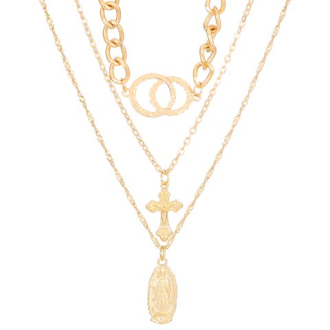 Wholesale Jewelry Vintage Style Simple Style Cross Zinc Alloy Gold Plated Plating Layered Necklaces