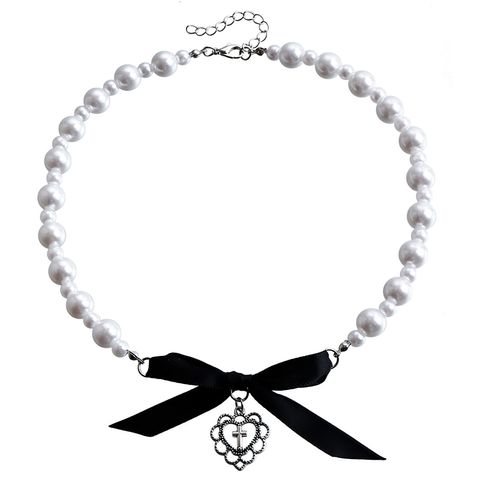 Wholesale Jewelry Elegant Lady Heart Shape Bow Knot Arylic Alloy Plastic Pendant Necklace