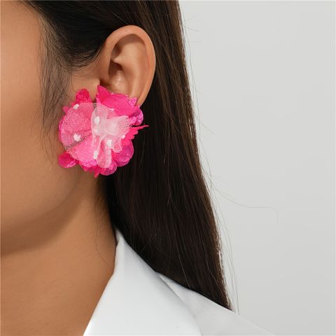 1 Pair Cute Lady Flower Cloth Ear Studs