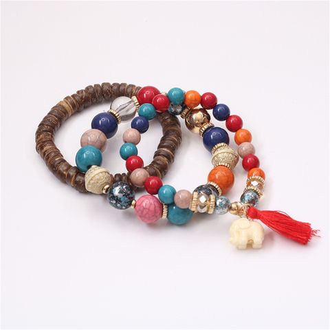 Wholesale Jewelry Casual Elephant Wooden Beads Beaded Tassel Bracelets