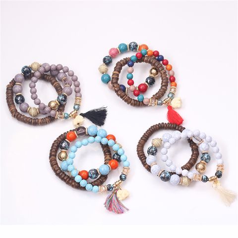 Wholesale Jewelry Casual Elephant Wooden Beads Beaded Tassel Bracelets