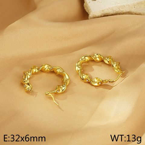 1 Pair Vintage Style Simple Style Spiral Irregular Inlay 304 Stainless Steel Zircon 18K Gold Plated Earrings