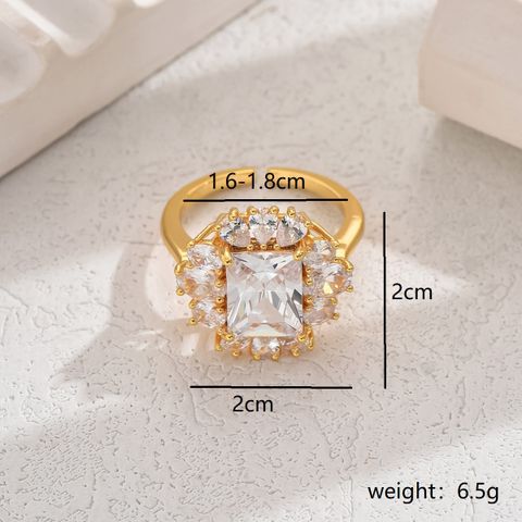 Copper 18K Gold Plated Elegant Bridal Shiny Inlay Flower Zircon Open Rings