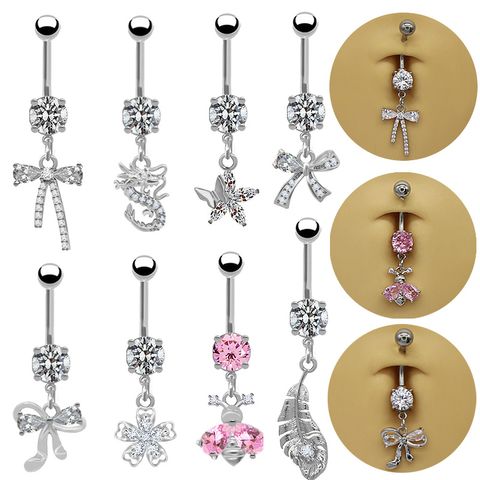 Casual Vacation Bow Knot 316 Stainless Steel  Alloy Plating Inlay Resin Rhinestones Pearl White Gold Plated Gold Plated Women's Belly Ring
