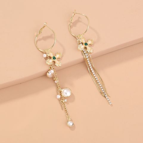 1 Pair Elegant Luxurious Flower Inlay Artificial Pearl Resin Copper Artificial Pearls Drop Earrings