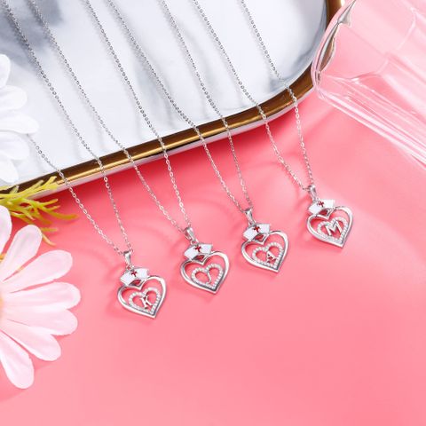 Sterling Silver IG Style Basic Classic Style Inlay Double Heart Heart Shape Zircon Pendant Necklace