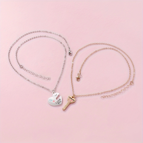 Casual Cute Classic Style Heart Shape Key Lock Alloy Zinc Kid'S Pendant Necklace