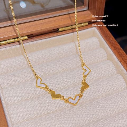 Korean Style Heart Shape Titanium Steel Tassel Chain Inlaid Gold Necklace 1 Piece