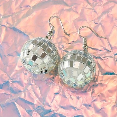 1 Pair Elegant Lady Ball Laser Plastic Drop Earrings
