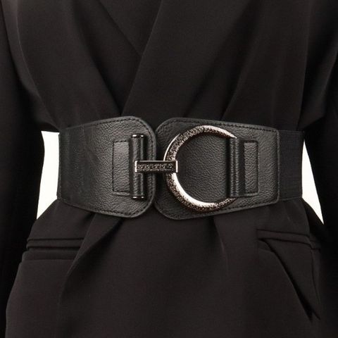 Modern Style Solid Color Pu Leather Elastic Band Buckle Women's Corset Belts