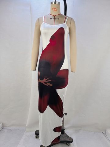 Women's Strap Dress Streetwear Strap Backless Sleeveless Flower Midi Dress Holiday Beach