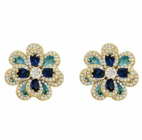 1 Pair Sweet Shiny Flower Layered Plating Inlay Copper Zircon White Gold Plated Gold Plated Ear Studs