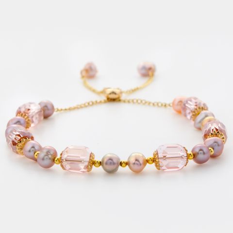 Wholesale Jewelry Baroque Style Modern Style Korean Style Oval Rhombus Artificial Crystal Freshwater Pearl Copper 18K Gold Plated Bracelets