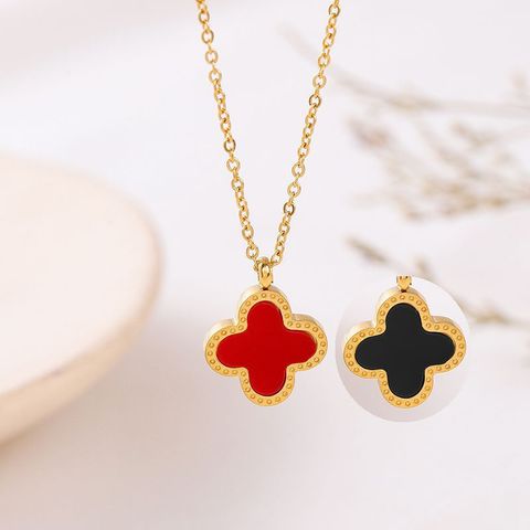 Titanium Steel 18K Gold Plated Basic Modern Style Classic Style Plating Inlay Four Leaf Clover Shell Earrings Necklace