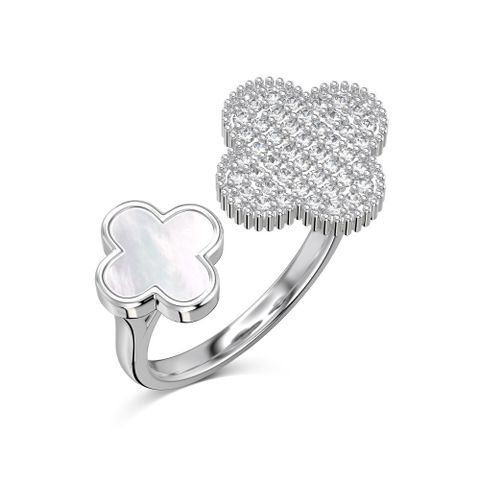 Sterling Silver Simple Style Classic Style Inlay Four Leaf Clover Rhinestones Rings