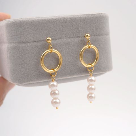 1 Pair Casual Vintage Style Ethnic Style Geometric Plating Inlay Imitation Pearl Copper Pearl Gold Plated Drop Earrings