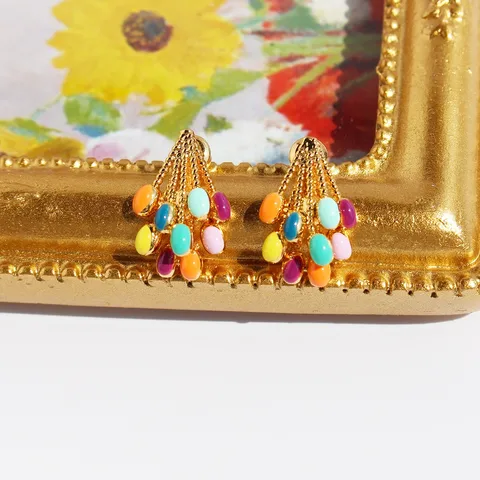 1 Pair Sweet Geometric Inlay Brass Turquoise Ear Studs