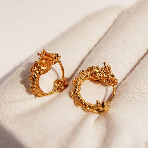 Brass Chinoiserie Casual Plating Dragon Rings Earrings