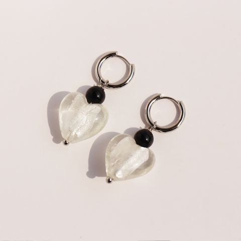 Sweet Simple Style Heart Shape Agate Glass Brass Wholesale Earrings Necklace