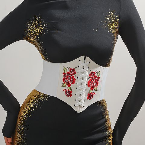 Simple Style Classic Style Solid Color Pu Leather Embroidery Women's Corset Belts