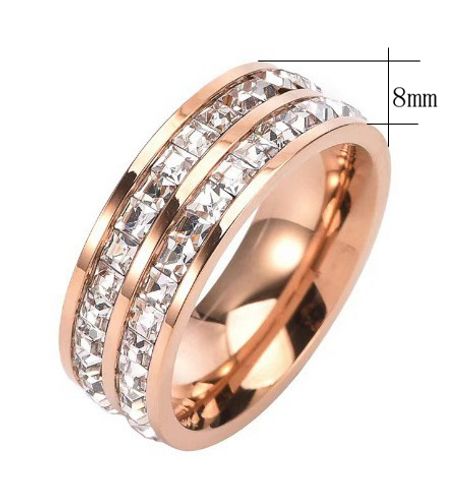 Cross-border Sources Inlaid Small Square Zircon Titanium Steel Ring Rose Gold Fashion Jewelry Fashion Trend Ring