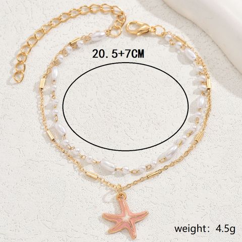 Wholesale Jewelry Casual Cute Simple Style Number Infinity Starfish Plastic Iron 18K Gold Plated Layered Anklet