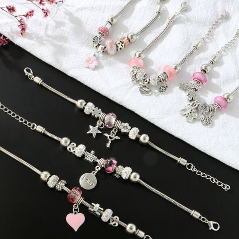 Wholesale Jewelry Glam Cute Heart Shape Flower Butterfly Iron Crystal Zircon White Gold Plated Plating Inlay Bracelets