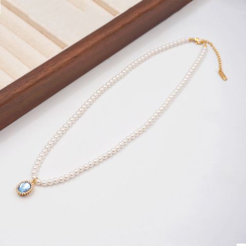 Basic Modern Style Classic Style Oval Imitation Pearl Copper Inlay Artificial Rhinestones Glass Gold Plated Women's Pendant Necklace