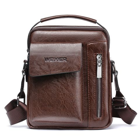 Men's Small Pu Leather Solid Color Fashion Square Zipper Crossbody Bag