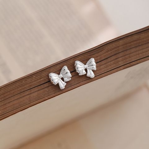 1 Pair Sweet Simple Style Bow Knot Inlay Sterling Silver Zircon Ear Studs
