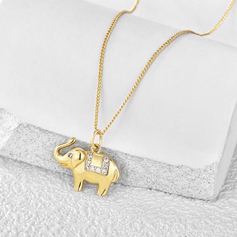 Wholesale Basic Modern Style Classic Style Elephant Copper Inlay 18K Gold Plated Zircon Pendant Necklace