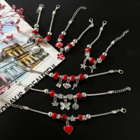 Wholesale Jewelry Elegant Glam Heart Shape Flower Butterfly Iron Crystal Zircon White Gold Plated Plating Inlay Bracelets