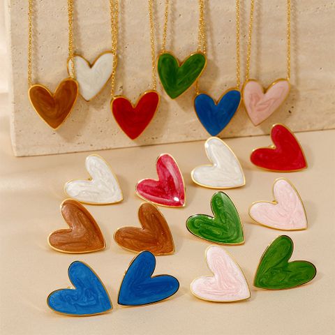 316 Stainless Steel  16K Gold Plated White Gold Plated Gold Plated Simple Style Classic Style Heart Shape Earrings Necklace