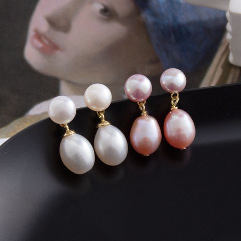 1 Pair Original Design Simple Style Water Droplets Freshwater Pearl Drop Earrings