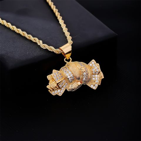 Wholesale Hip-Hop Rock Streetwear Dollar 304 Stainless Steel Copper Three-dimensional Inlay K Gold Plated Zircon Pendant Necklace